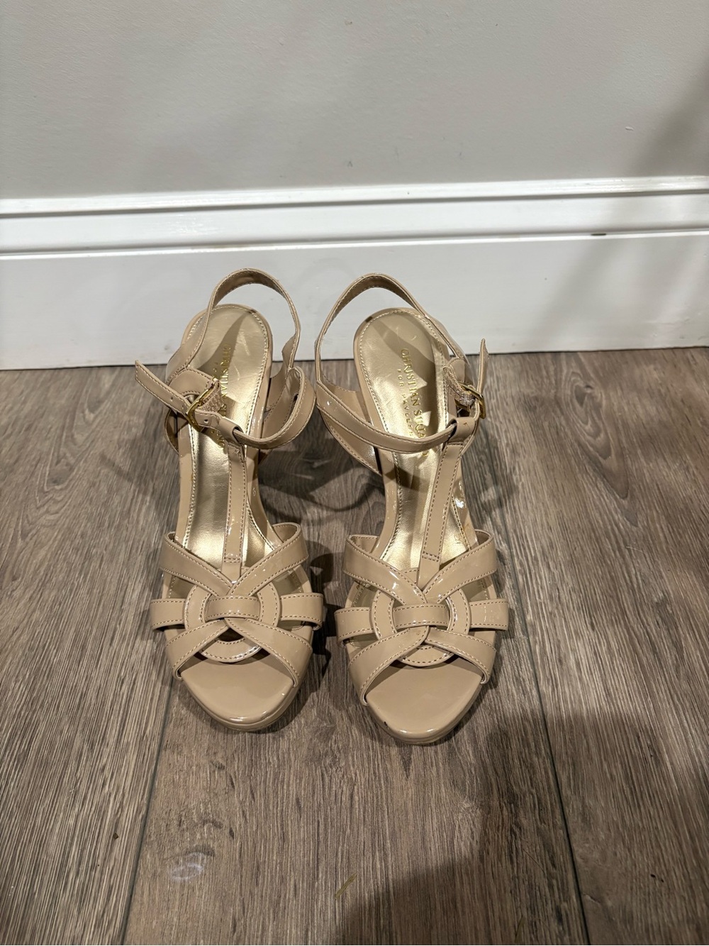 Beige Strappy Slingback Heels - Women's Dress Sandals